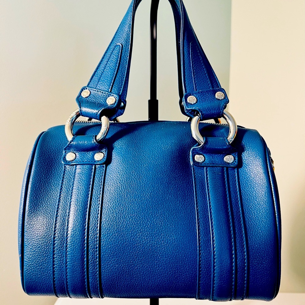 Authentic MCM Mini Boston Bag Blue Leather - Picture 3 of 16